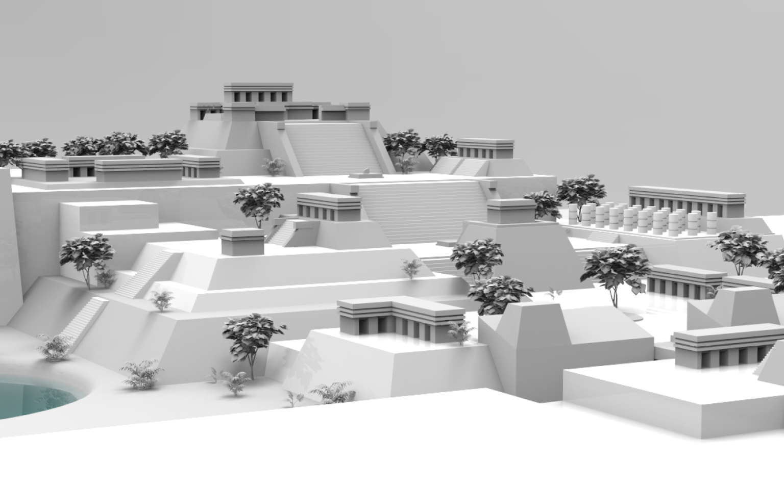 Idealización de la arquitectura de Tayasal, basada en diversas investigaciones arqueológicas.